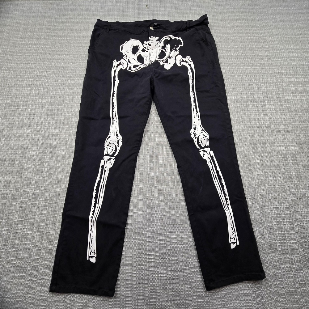 Banned Alternative Pants Mens 38x26 Black Skeleton Bone Print Chino Halloween